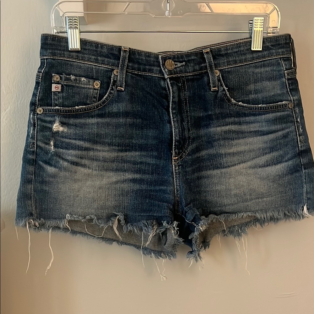 Ag Adriano Goldschmied Blue Jean Shorts Distressed Cut-Off